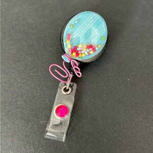 Blue Balloon Retractable Reel Badge Holder Pediatric RN nurse kids circus fun
